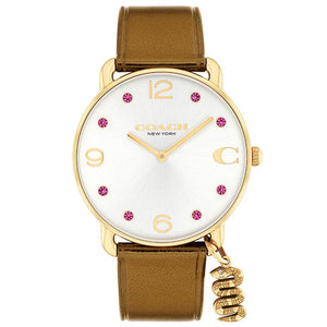 Coach Elliot Gold Leather Strap Watch with Snake Charm 14504449