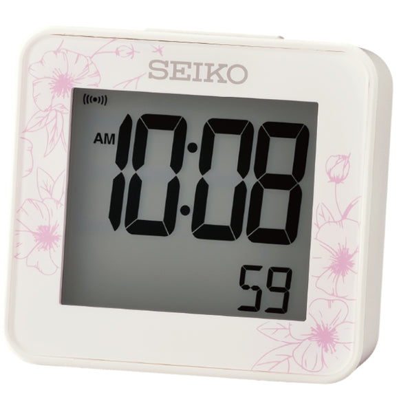 SEIKO LCD Desk & Alarm Clock (floral design) QHL097