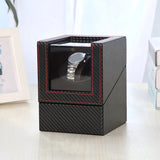 Single Slot PU Leather Watch Winder (Carbon with Red Stitching)