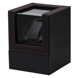 Single Slot PU Leather Watch Winder (Carbon with Red Stitching)